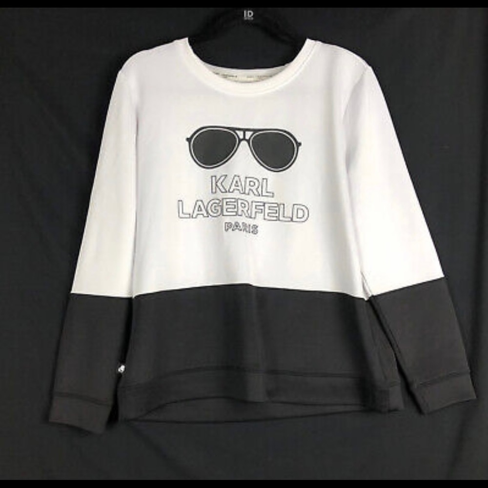 Karl Lagerfeld Paris Sweatshirt Size XL Colorblock Sunglasses Black White top